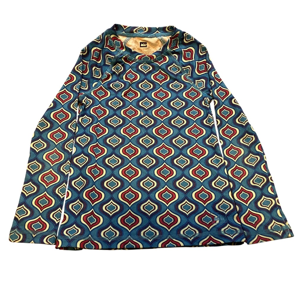 REI Shirt Boys Extra Extra Small‎ Blue Red Geometric AOP Outdoors Pullover